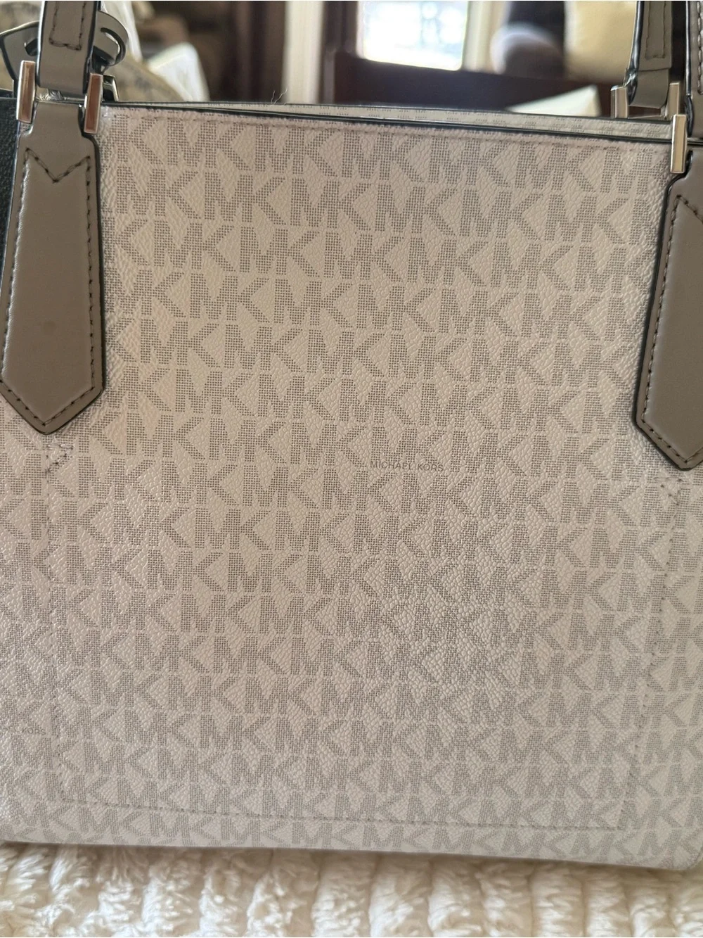 Michael Kors Signature MK Tote in Light Beige and Gray Trim